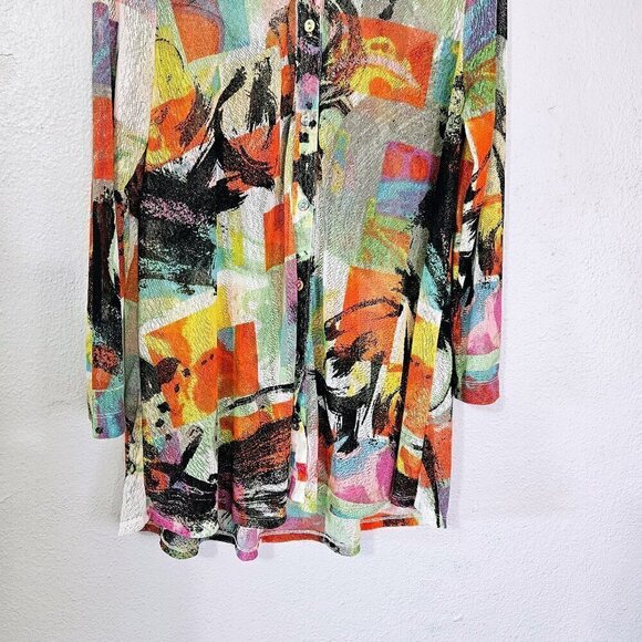 ALI MILES MULTICOLORED ABSTRACT PRINT SEMI SHEER BOHO BLOUSE WITH CAMI SIZE S - Picture 4 of 8